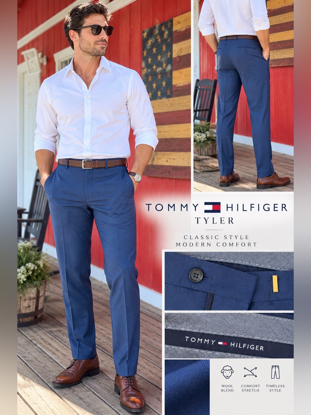 NWT Tommy Hilfiger Tyler Men’s Blue Wool Blend Dress Pants 38x30 Stretch